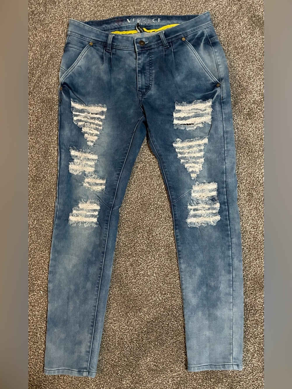 Versace Distressed Skinny Blue Jeans
